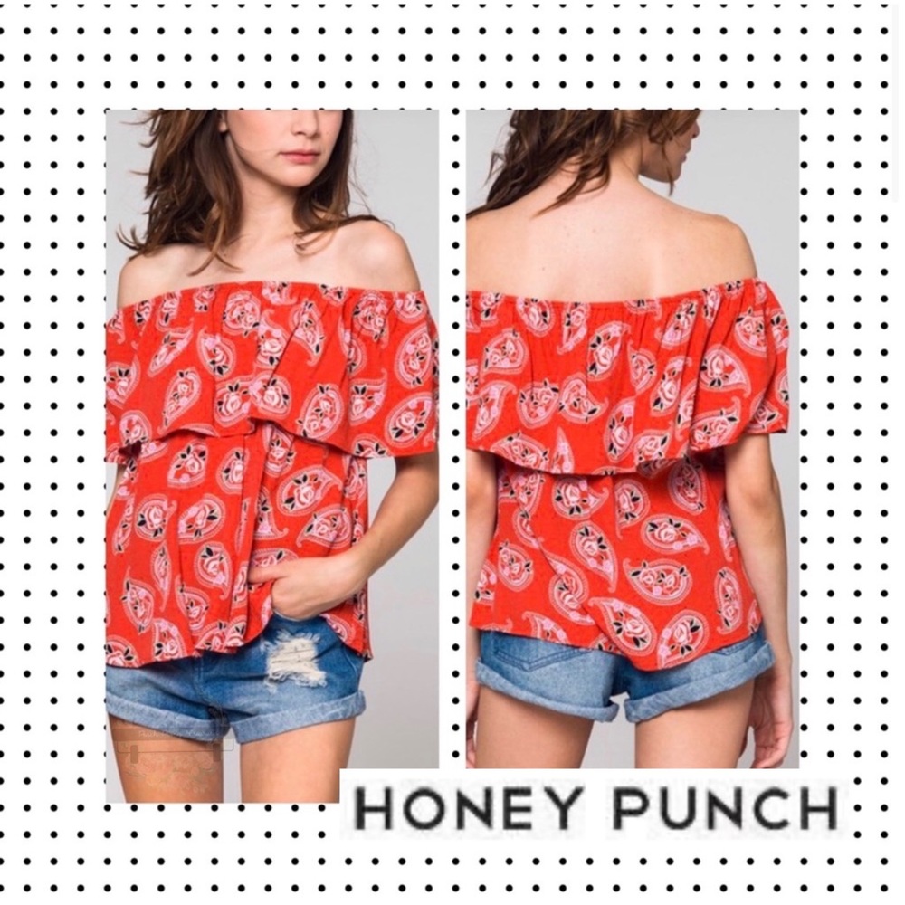 Honey Punch - Paisley Print Off-the-Shoulder Top L